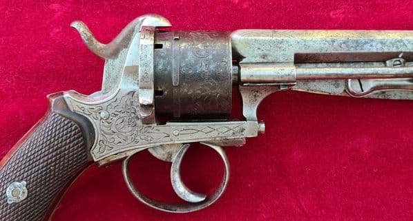 A rare CIVIL WAR ERA 9mm Pinfire 6 shot revolver with folding bayonet. Circa 1865. Ref 3594